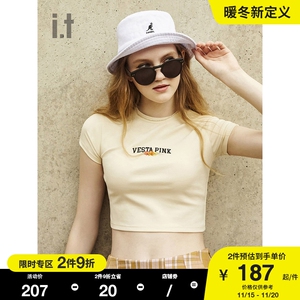 it vesta pink女装短袖t恤2021夏季新品简约气质合身短款0631g