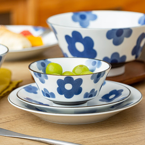 日本进口格调蓝花系列家用深盘圆盘菜盘 釉下彩日式陶瓷盘子饭碗