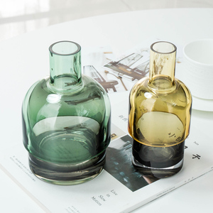 轻奢几何双层玻璃花瓶 北欧客厅摆设创意装饰透明莫兰迪台面摆件