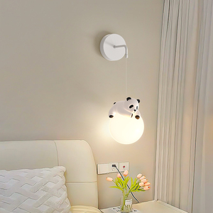 2024年新款卧室床头壁灯创意卡通熊猫儿童房间现代简约奶油风灯具