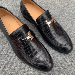 hermes/爱马仕h字母logo男鞋浅口套脚单鞋鳄鱼纹低帮德比皮鞋单鞋