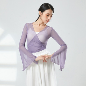 绑带古典舞纱衣身韵新款服装女飘逸演出服网纱上衣春夏舞蹈练功服