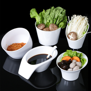 祥源美白色火锅店餐具自助调料碗创意商用餐厅密胺仿瓷斜口蔬菜桶