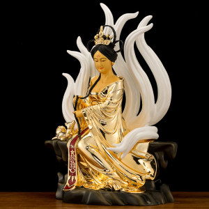 纯铜鎏金九尾狐仙娘娘像居家供奉狐仙神像招财旺姻缘保家仙摆件