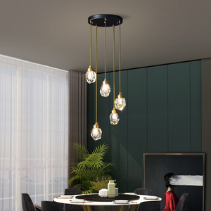 全铜水晶餐厅吊灯现代简约新款三头五头圆形饭厅灯轻奢餐桌长条灯