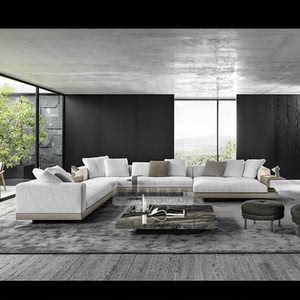 意式极简minottii皮布艺u型组合沙发别墅大户型客厅多人转角沙发