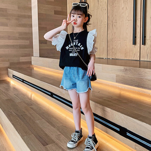 女童小衫洋气时髦t恤9中大童2022新款10夏季11衣服12岁女孩夏装13