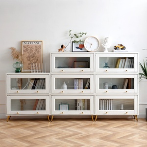 玻璃门实木书柜自由组合书架轻奢客厅展示柜家用落地置物储物防尘