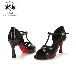 LD舞鞋黑漆皮红底定制高矮跟软底拉丁恰恰表演亮皮salsa女拉丁鞋