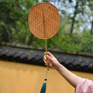 中式竹编团扇中国风大漆扇子复古家用纳凉蒲扇长柄汉服复刻青蓖扇