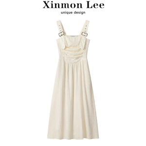 XinmonLee法式温柔吊带连衣裙女夏气质季收腰显瘦设计感背带长裙