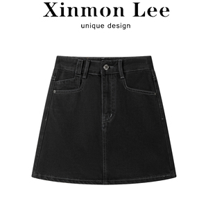 XinmonLee休闲宽松显瘦黑色牛仔半身裙夏季高腰A字短裙气质百搭女