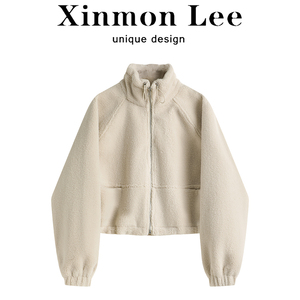 XinmonLee美式复古小个子羊羔毛外套女冬季加绒加厚开衫短款上衣