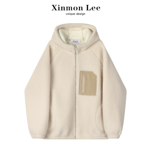 XinmonLee加绒加厚羊羔毛卫衣外套宽松女2024新款冬季设计感小众