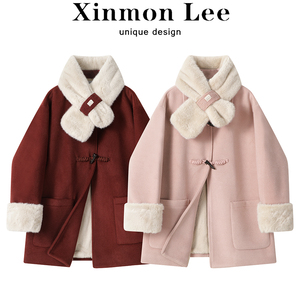 XinmonLee高级感超好看中长款毛呢外套冬季加绒加厚气质女士大衣