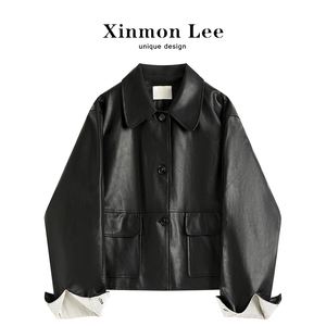 XinmonLee设计感百搭宽松上衣外套女士小众秋季复古气质夹克皮衣