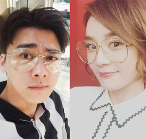 李易峰袁姗姗同款金属大框平光眼镜 遮脸显瘦蛤蟆镜圆脸男女 潮