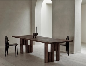 北欧侘寂风实木餐桌现代简约原木客厅饭桌长方形办公桌茶桌工作台