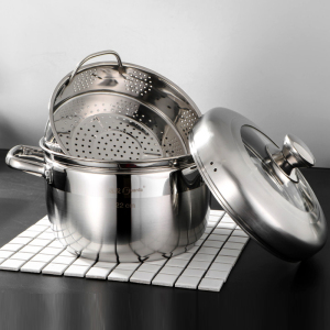 远发不锈钢汤锅带蒸笼单层蒸锅26cm家用304复合底小号燃气熬粥锅