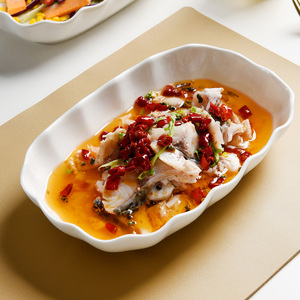 创意餐具花边鱼盘加深沙拉盘高级感焗饭盘日式家用长方形骨瓷餐盘
