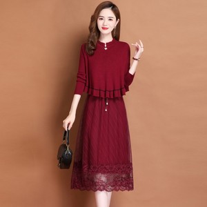 长袖连衣裙女春秋冬2024新款韩版修身时尚洋气红色针织两件套裙子