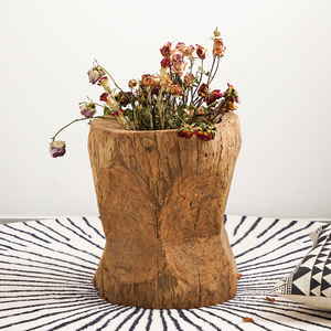 天然老木头树桩插花花盆现代简约样板房客厅落地装饰设计师款摆件