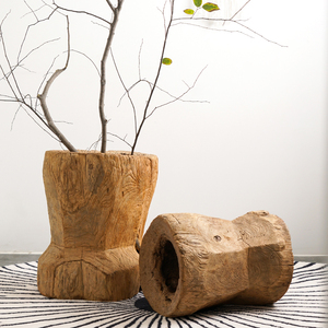 天然老木头树桩插花花盆现代简约样板房客厅落地装饰设计师款摆件