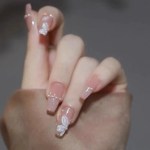 美甲山茶花穿戴甲新娘甲手工长款裸透夏日显白 假指甲贴片成品07