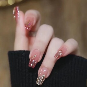 美甲贴片长款极光碎钻 夏日穿戴甲手工定制新娘拍婚照指甲成品q3