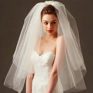 韩式新娘婚纱多层蓬蓬头纱拍照结婚头纱新款短款简约欧式旅拍头纱