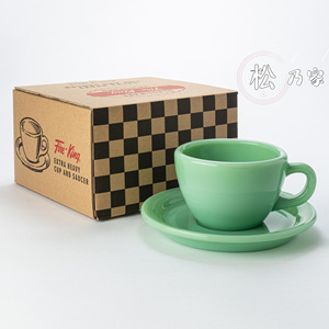 现货 日本FireKing 翡翠绿 象牙色 玻璃杯 复古咖啡杯 茶杯碟子