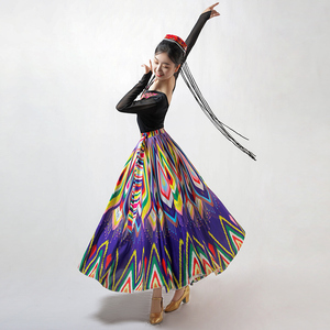 民族新疆维吾尔族舞蹈练习裙广场舞大摆半身裙表演艺考跳舞服装女