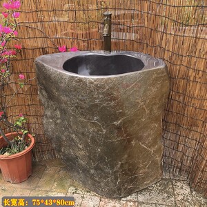 天然原石立柱盆一体洗手盆花园户外庭院石头洗水池洗手台室外台盆