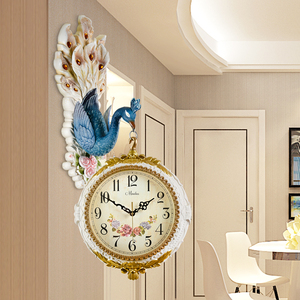 北欧挂钟双面孔雀表钟客厅时尚钟表创意个性装饰家用石英静音时钟