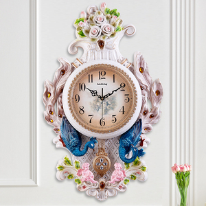 孔雀客厅挂钟静音大号欧式钟表时尚家用创意卧室钟装饰时钟壁挂表