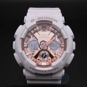 casio卡西欧 手表女baby-g防水白色玫瑰金运动女表gma-s120mf