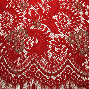 欧美大牌定制经典大红色彩金葱绣腰果花睫毛定位蕾丝布料旗袍面料