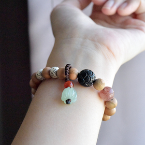「海棠未雨」原创桃木手链木质女款手串简约古风气质民族风水晶