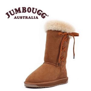 JUMBOUGG正品澳洲雪地靴羊皮毛一体宫廷系带中筒冬季女靴