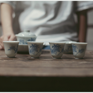 《橘子花开》青花茶具系列 盖碗 主人杯 茶杯 品茗杯 釉中贴花