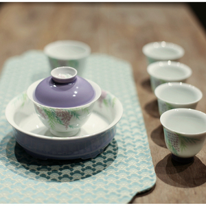 |勿念|《紫藤花》木槿紫 手绘整套茶具 盖碗 陶瓷釉下彩 茶杯