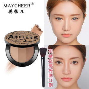 美茜儿三色修容粉饼立体高光阴影粉修容瘦脸初学者发际线鼻影学生
