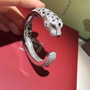 18k玫瑰金手镯女亚敏卡地亚敏豹子带钻满钻豹头开经典口男女手镯