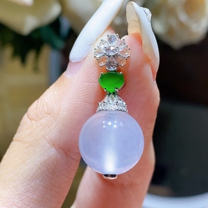 中矿翡翠 高冰紫罗兰a货吊坠圆珠转运珠子天然玉石au750挂件挂饰