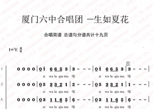 厦门六中合唱团 - 生如夏花  合唱简谱 钢琴伴奏谱