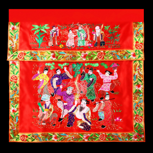 潮绣手工八仙桌裙潮汕拜神明手绣桌围供桌布福禄寿佛台布红