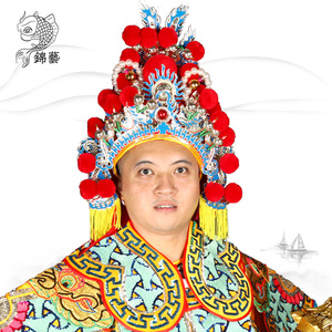 戏剧武生盔头戏曲关羽重工款绣龙武巾头饰关公乩童关帝跳童将军帽