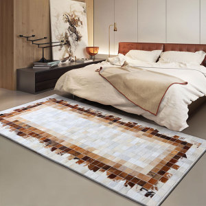 牛皮地毯真皮进口北欧ins风家用客厅房间沙发茶几垫卧室床边毯