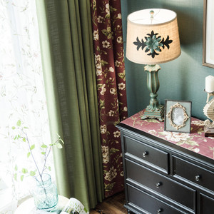 美式乡村棉麻拼接纯色窗帘 卧室客厅田园加厚落地窗窗帘成品帘头