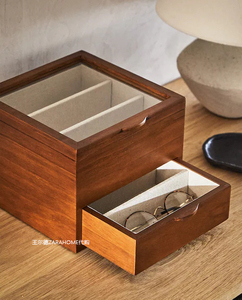 zara home正品松木复古双层抽屉首饰盒眼镜收纳盒博主同款亚麻